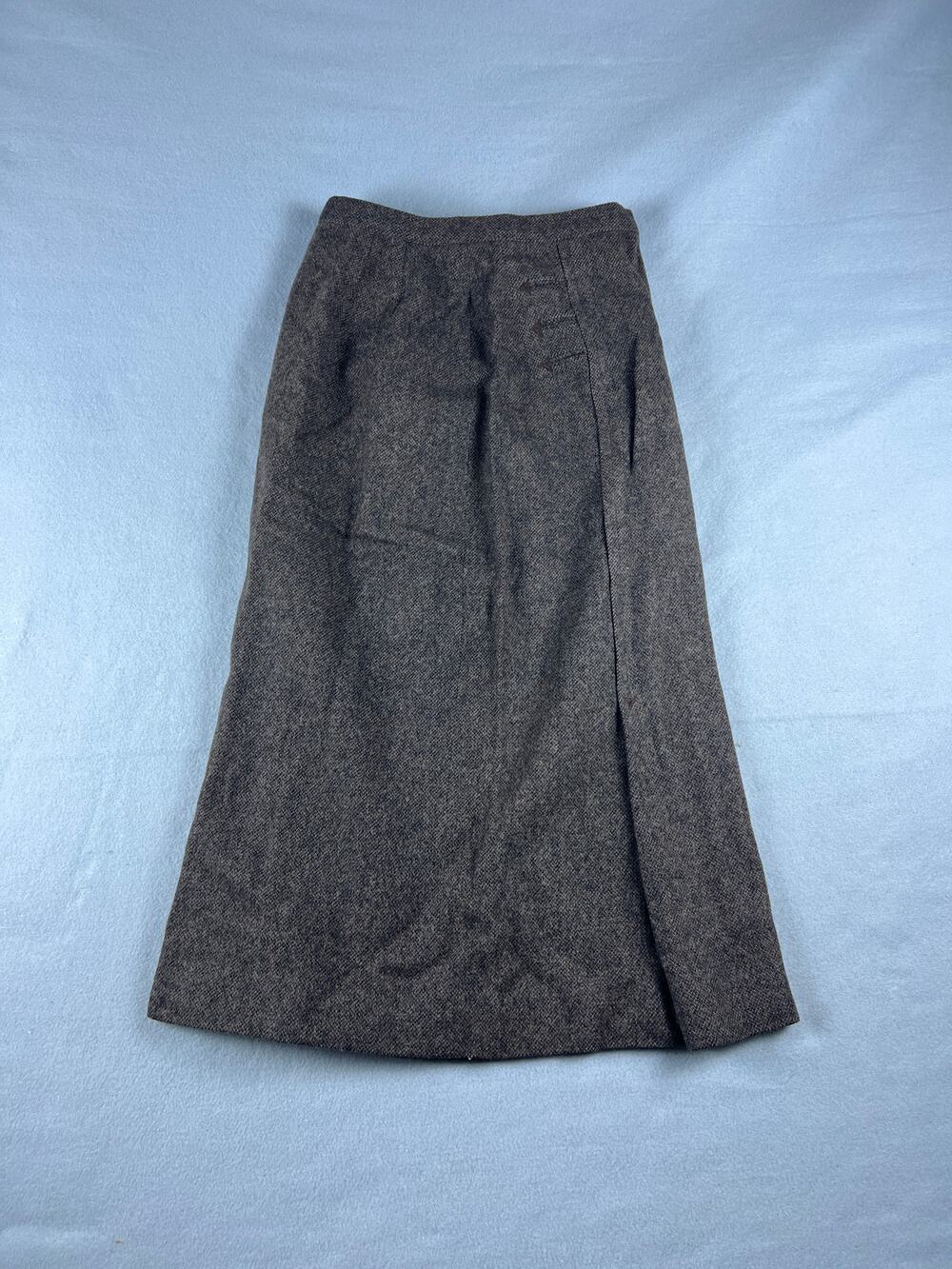 Vintage 60s Bobbie Brooks A Line Skirt Womens XS Brown Wool Tweed Slit Preppy